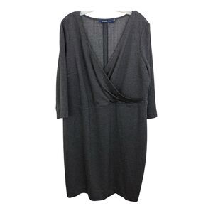 Eloquii Faux Wrap Dress Size 18/20 Black Gray Herringbone 3/4 Sleeves